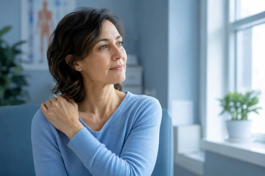 Persona con fibromialgia en proceso de recuperación, con calma